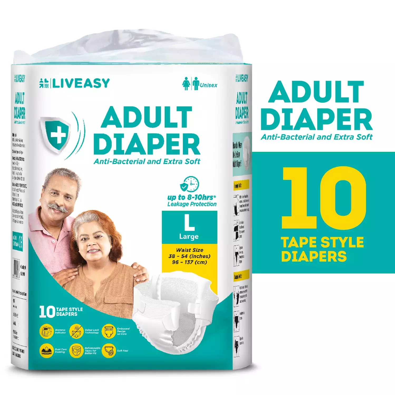 Liveasy Adult Diaper Tape Style Xl 10 Anti Bacterial And Odour Lock